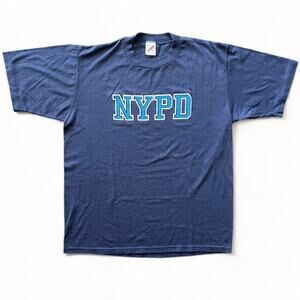 Vitage 80s 90s NYPD Shirt Single Stitch Jerzees Navy Blue XL Police New York 911